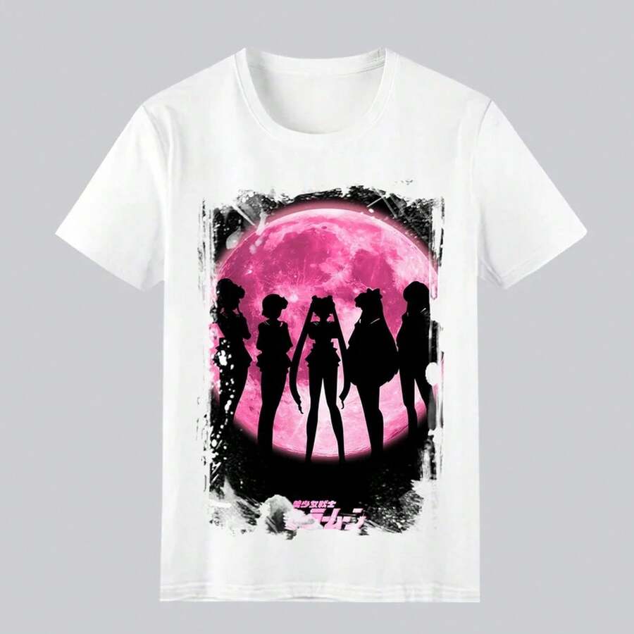 Camiseta Bandai Cute Cartoon s1ailor moon T1EE para hombre, estilo verano 2026, estilo casual de manga corta, 220 g, algodón puro, para hombre y mujer, tejido grueso, resistente a las arrugas y que no se deforma fácilmente. Estilo sencillo y versátil, ligero y transpirable, perfecto para ir al trabajo, viajar, acampar, ir de compras y para el tiempo libre diario. - Blanco - Ver 1
