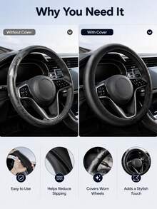 1PC Simulated Leather Steering Wheel Cover Is Soft, Non-Slip, And Universally Compatible With Car Interior Accessories. Stylish And Durable, It Fits Steering Wheels From 36-38cm, - A - View 5