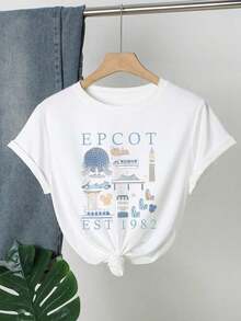 Camiseta informal versátil de manga corta con cuello redondo y color liso, color blanco, ideal para el verano. - Blanco - Ver 2