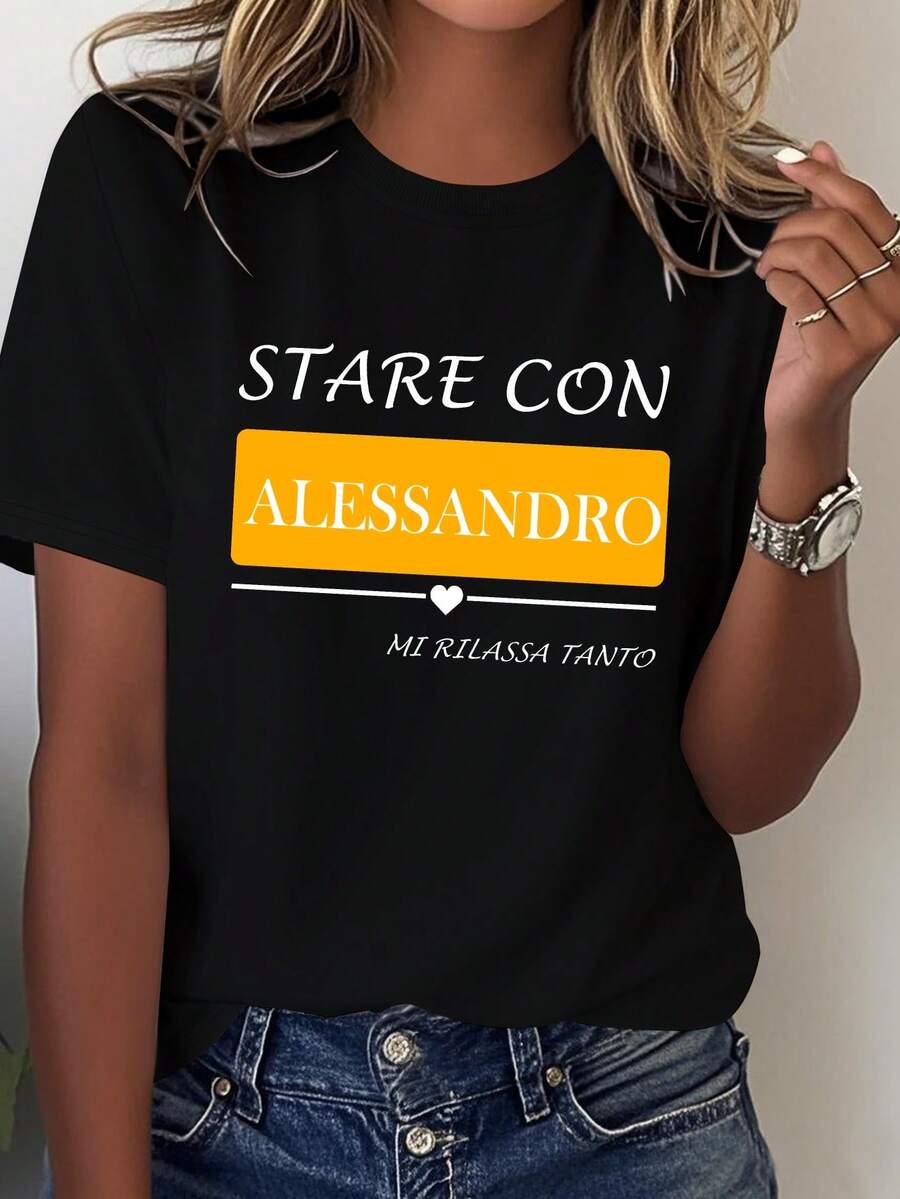 Women's T-Shirt STARE CON ALESSANDRO MI RILASSA TANTO Pure With A Comfortable Fit - 黑色 - 查看 1