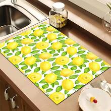 1pc Lemon Pattern Printed Absorbent Dish Drying Mat, Espresso Machine Countertop Absorbent Mat, Sink Drain Mat, Soft Faucet Absorbent Mat, Sink Cup Mat, Kitchen & Bathroom Accessories - Multicolor - View 1