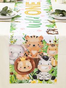 1pc Forest Animal Pattern Table Runner, Animal Pattern Tablecloth, Animal Theme Party Table Runner, Animal Lover Desktop Decor, Birthday Party Decoration, Kitchen Dining Table Decor, Gender Reveal Party Tablecloth, Baby Shower Party Supplies, Home Decor, Kitchen Accessories, Room Decoration, Party Favors - Animal - View 7