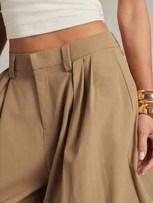 Pantalón corto/largo de mujer con dobladillo acampanado y fruncido - Caqui - Ver 5