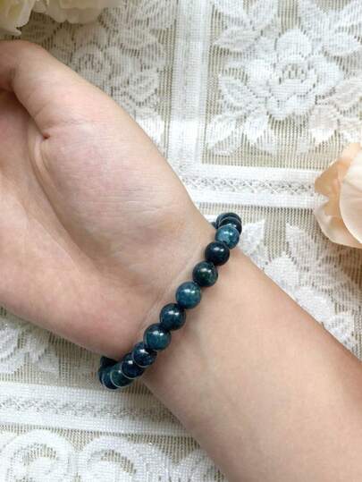 Vòng tay chuỗi đơn đá Apatit xanh tự nhiên, vòng tay hạt đá tinh thể xanh thô, vòng tay handmade cho nam nữ, trang sức unisex cho cặp đôi, quà tặng Giáng sinh Năm mới Valentine