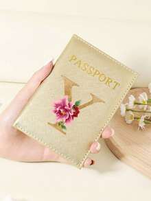 Floral Letter Print Passport Holder Wallet & Card Holder, Slim Travel Purse For Couple, Fits Cards & IDs, Lightweight Portable - Burgundy - View 71