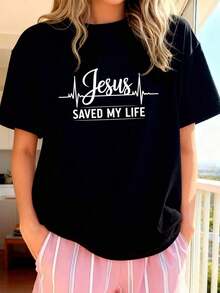 Camiseta Casual 100% Algodón, Jesús Cristo Salvador-0Pure-Cotton - Negro 2 - Ver 1