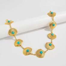 Cadena de cintura estilo bohemio con incrustaciones de turquesa y concha en tono dorado, accesorio para ceñir la cintura - Multicolor - Ver 4