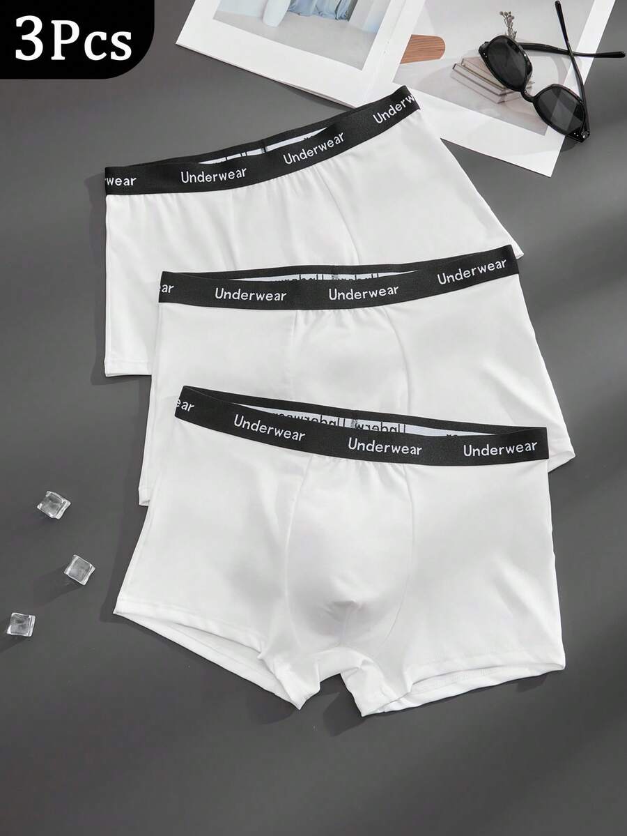 3 Packs Men's Fashionable Drawstring Boxer Briefs – White Collection, Stretchy, Soft, And Comfortable Boxer Briefs - White - View 1