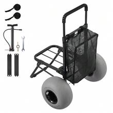Beach Dolly With Big Wheels For Sand, 18 X 15 Cargo Deck, Folding Sand Cart With 12 Balloon Wheels, 165 Lbs Loading Capacity 34 To 45 Adjustable Height, Heavy Duty Cart For Beach Camping - Default - View 8