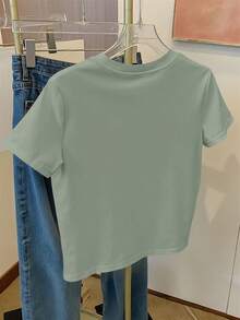 Talla Grande - Talla Grande - Blusa Casual de Manga Corta con Cuello Redondo y Estampado de Flores en Blanco y Negro para Mujer de Talla Grande - Verde claro - Ver 2