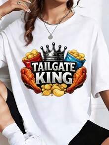 Tailgate King Football T-Shirt With Game Day And Food Design, For Outdoor Events And Sports Gatherings, A Perfect Gift T-Shirt For Friends And Family On Any Holiday Or Special Occasion, -Unisex Vintage Urban Style T-Shirt, Cotton, Short Sleeve And Round Neck. - 白色 - 查看 7
