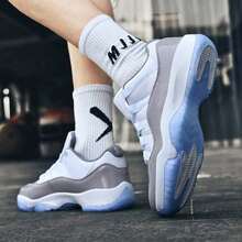 Men's Retro Patent Leather Basketball Sneakers, Grey & White,Retro Patent Leather Basketball Shoes With Ice Sole - white ash - View 4