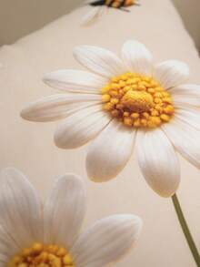 4件套菊花图案3D印花枕套，乡村花卉高清3D效果数码印花沙发靠垫套，适用于卧室、客厅、户外花园、节日派对装饰，45*45厘米（不含枕芯） - 彩色 - 查看 4