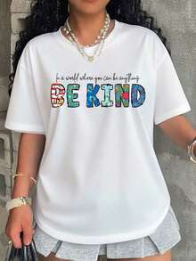 Sé amable en un mundo donde puedes ser lo que quieras - Camiseta gráfica para mujer, talla grande, linda camiseta motivadora, regalo para su cumpleaños, Día de San Valentín, ropa de verano, camiseta de mujer. - Blanco - Ver 7