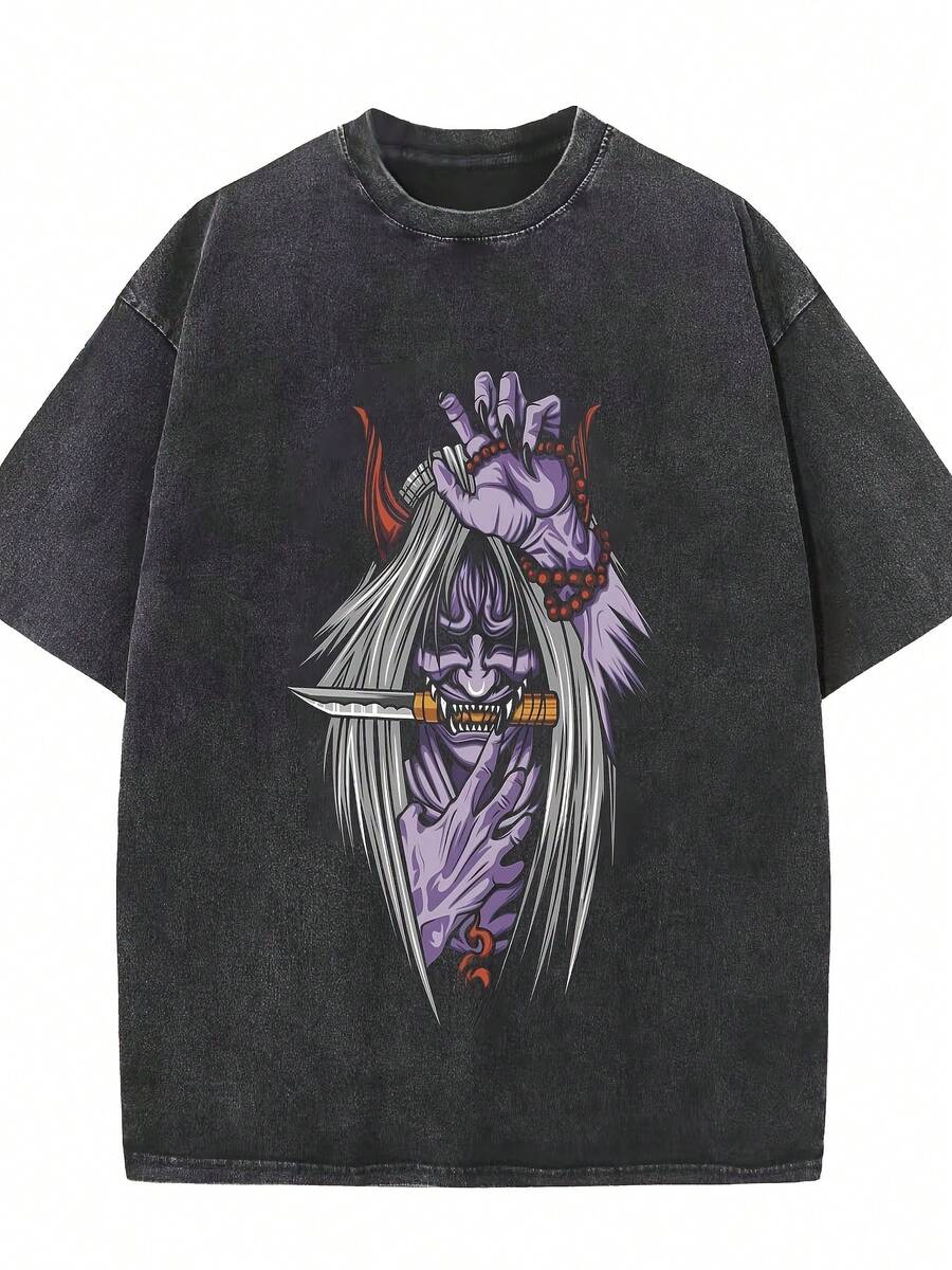 Camiseta casual vintage cómoda y lavada para mujer, camiseta de manga corta con cuello redondo,% algodón lavado y versátil para hombre, adecuada para uso diario y atuendos de, estilo unisex. - Negro - Ver 1