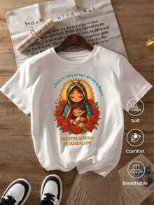 Camiseta de cuello redondo y mangas cortas de ropa fashion, fabricada en México, para la temporada primavera-verano 2025. Con estampado de dibujos animados, es un modelo de pareja, apta para usar tanto por dentro como por fuera, ideal para oficina y estilo casual, diseñada para hombres y mujeres, en unidad individual. - Blanco - Ver 2