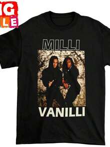 Camiseta Gráfica Retro de los 90 de la Banda Milli Vanilli para Hombre - Negra con Letras Blancas de Milli Vanilli y Fotos de los Miembros - Camiseta Musical Nostálgica y Divertida para Fans, Camiseta Casual de Manga Corta con Cuello Redondo, Lavable a Máquina, Regalo para Hombres, Diseño con Patrón Geométrico, Corte Relajado, Ropa de Cultura Pop, Ideal para Conciertos y Uso Casual, TALLAS GRANDES - Negro - Ver 8