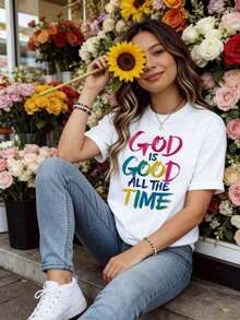 Impala Dios Es Bueno Todo El Tiempo - Camiseta Cristiana Para Mujer, Con Estampado GráFico De DeclaracióN De Fe Religiosa, Top Casual De Verano. - Blanco - Ver 7