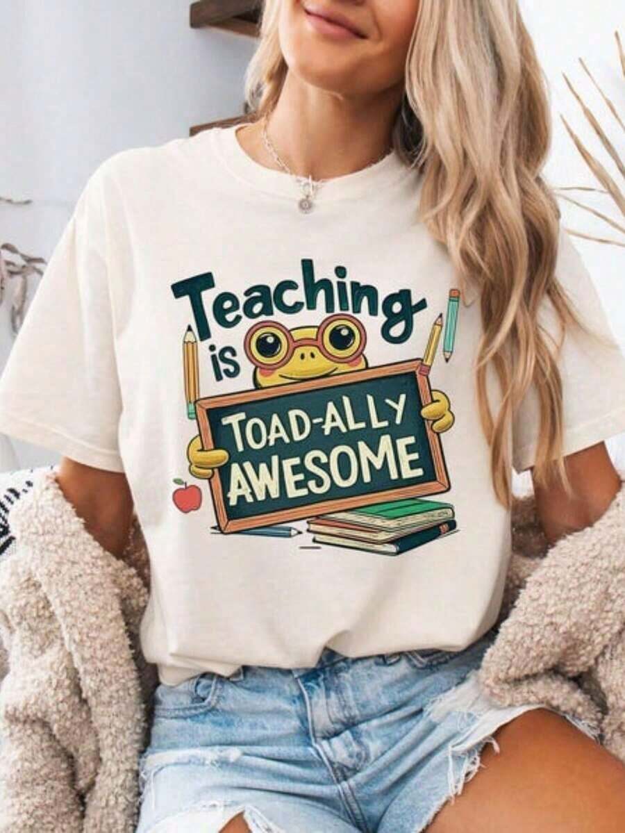 Camiseta de Regreso a Clases, Camiseta Genial "La Enseñanza es Toad-Ally", Regalo para Maestros, Camiseta Divertida de Rana, Agradecimiento al Maestro, Camisetas Gráficas Unisex, Camiseta Divertida - Blanco - Ver 1