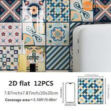 SUPSTICKER 12/36片装波西米亚风2D仿瓷砖自粘墙贴，PVC材质，防水、防油、防污、可移除，适用于厨房、客厅、浴室墙面装饰、橱柜表面翻新、装饰性防溅板，尺寸为7.87*7.87英寸/11.81*11.81英寸 - 多片裝 - 查看 15