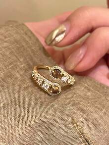 6pcs Asymmetrical Sun & Snake Design Copper Inlaid Cubic Zirconia Rings Set, Fashionable & Unique, Suitable For Party & Travel - Yellow Gold - View 11