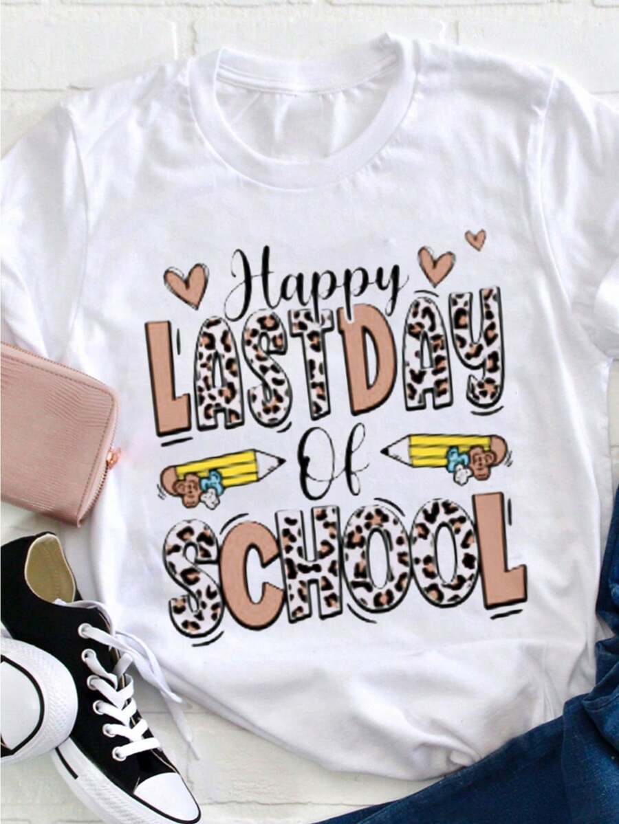 Feliz último día de clases Camiseta con estampado de leopardo - Blanco - Ver 1
