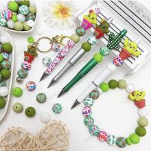 25/44/46pcs 3D Cactus Shaped Silicone Bead Set, Plant Silicone Beads, Loose Bead Set, 15mm Silicone Round Beads, Floral Print Beads, Colorful Round Beads, Suitable For Jewelry Making, Earrings, Necklaces, Bag Chains, Beaded Pens, Phone Straps, Makeup Brushes, DIY Spring And Summer Beading - Cactus Plant Series - View 4