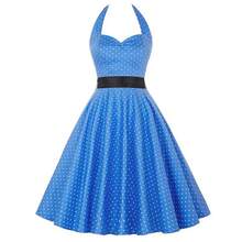 Vestido sexy retro blanco de lunares Hepburn Vintage Halter vestido de fiesta 50s 60s Pin Up Rockabilly Robe - C002 - Ver 7
