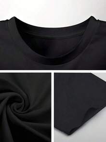 1 camiseta de algodón con estampado "¡Grita! Mi mamá y mi papá se van a enojar mucho conmigo" - Corte relajado, cuello redondo clásico, mangas cortas para mayor comodidad - Perfecta para la temporada de primavera y verano, ideal para salidas informales y uso diario. - Negro - Ver 3