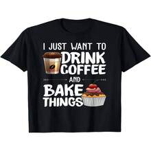 Camiseta unisex extralarga con decoración exclusiva para el Día de la Independencia y el Día del Padre, con temática divertida de repostería. Regalo ideal para amantes del café. - Negro - Ver 1