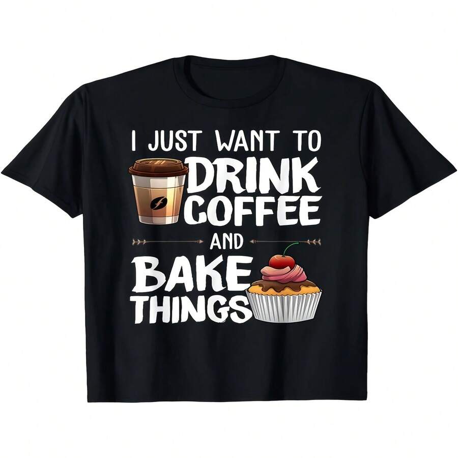 Camiseta unisex extralarga con decoración exclusiva para el Día de la Independencia y el Día del Padre, con temática divertida de repostería. Regalo ideal para amantes del café. - Negro - Ver 1