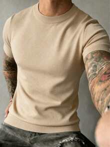 GRDR Men's Striped Crew Neck Lightweight Knit Short Sleeve - Fashionable Versatile Casual Minimalist T-Shirt - Apricot - View 4