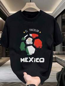 Camisetas Gráficas de Algodón Suave para Hombre con Diseño de Fútbol Mexicano, para Aficionados al Deporte, Regalo Perfecto para Él, Ropa de Fútbol, Tallas S a 2XL, Verano, Camiseta de Manga Corta Ligera y Transpirable, 100% algodón - Negro - Ver 1