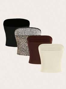 4 piezas de tops de camisola de color liso y de uso versátil casual para mujeres, adecuados para vacaciones de verano - Multicolor 2 - Ver 2
