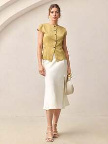 Falda A-Line de color café, elegante y moderna para el día a día, con estilo retro de los 90, adecuada para Navidad, Año Nuevo, San Valentín, fiestas, playa, graduación, moda, carnaval, vacaciones, invitada de boda, salidas, cit - Albaricoque - Ver 4