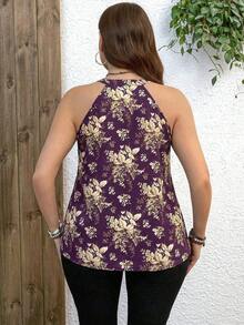 Blusa de hombros descubiertos elegante con estampado floral all-over para tallas grandes en verano - Morado - Ver 2