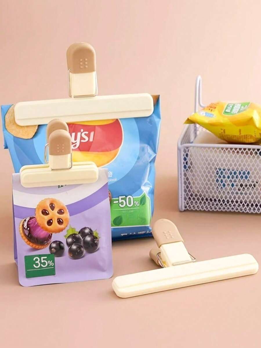 6pcs/Set High Quality Durable Food Bag Clips, High Elasticity Sealing Clips, Reusable Storage Clips, Strong Sealing Device For Snacks, Coffee, Etc., Kitchen Storage Essential, Suitable For Food Preservation, Home Storage, Multi-Functional Sealing Device, 3 Colors, Perfect Holiday Gift - Clipboard - View 1