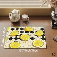 1pc Lemon Print Absorbent Mat/Drying Mat For Coffee Maker, Dishes - Polyester Absorbent Desktop Protective Mat With Rubber Anti-Slip Pad, For Kitchen Counter Decor, Home Bar And Dining Table - Multicolor - View 13