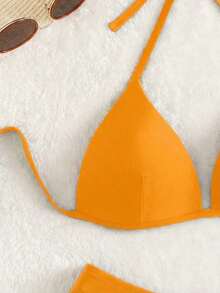 Conjunto de bikini liso, sujetador push up y parte inferior de bikini, traje de baño de 2 piezas - Naranja - Ver 3