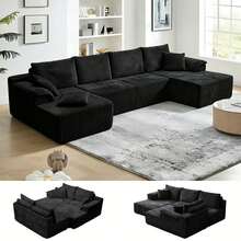 132 Inch Boneless Couches For Living Room,Plush Corduroy,Modern Modular Sectional Sofa With Double Chaise Lounge, U-Shape Cloud Sectional Couch, No Assembly Required, DIY Combination - màu đen - Xem 11