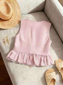 Top sin mangas elegante, versátil y casual con decoración de lazo, adecuado para uso diario, vacaciones, citas, fiestas, playa - Mujer - Rosa - Ver 2