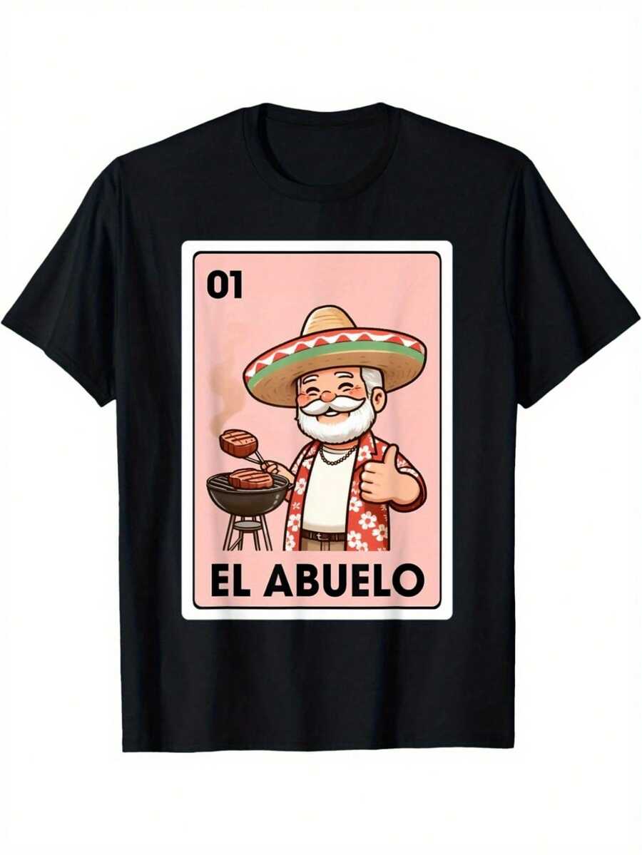 This Cartoon Mexican Grandpa BBQ T-Shirt Is A Soft And Stretchy Short-Sleeved Casual Tee With A Lively Geometric Design, Suitable For Men And Women For All Occasions. This Comfortable And Fun Mexican T-Shirt Features A Local Pattern And Is Shipped From The Store. Enjoy Discounts And Make It Ideal For Easter, Halloween, Thanksgiving, Christmas, And More. - 黑色 - 查看 1
