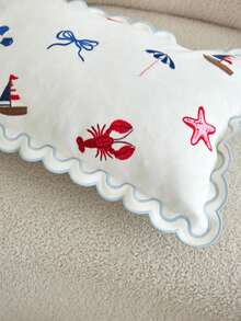 LCUHPCL Spring/Summer Wavy Edge Embroidered Ocean Shell, Crab, Starfish And Boat 3D Embroidery Pillowcase 1pc And 2pcs Home Decor Suitable For Living Room, Bedroom, Party And Various Environments - Multicolor - View 11