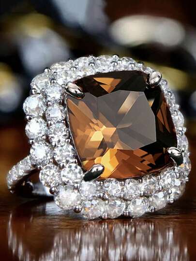 1 chiếc nhẫn đá Cubic Zirconia sang trọng, phù hợp cho nữ, lý tưởng cho đám cưới, lễ đính hôn, tiệc kỷ niệm, quà tặng ngày Valentine.