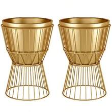 Metal Plant Stand with Pot 12" - Decorative Metal Plant Holder Stand Indoor Gold Plant Stand Modern Flower Potted Rack for Corner Display Living Room Office Modern Home Decor - 17.5" Tall - Aire - Ver 2