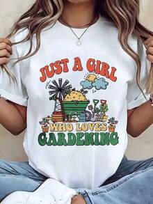 Designed For Modern, Stylish, And Comfortable Women. This T-Shirt Features A "Just A Girl Who Loves Gardening" Print, A Crew Neck, And A Casual Style, Making It An Ideal Gift For Gardening Enthusiasts. Made From Premium Soft And Breathable Fabric (220g), It's Designed For All-Day Comfort And Versatile Everyday Wear, Perfect For Casual Outings. - 白色 - 查看 11