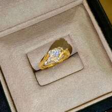 Nhẫn nữ kiểu dáng bất đối xứng, thiết kế hở, mạ vàng 18K, đính đá Zirconia lấp lánh hình trái tim. - Vàng - Xem 10