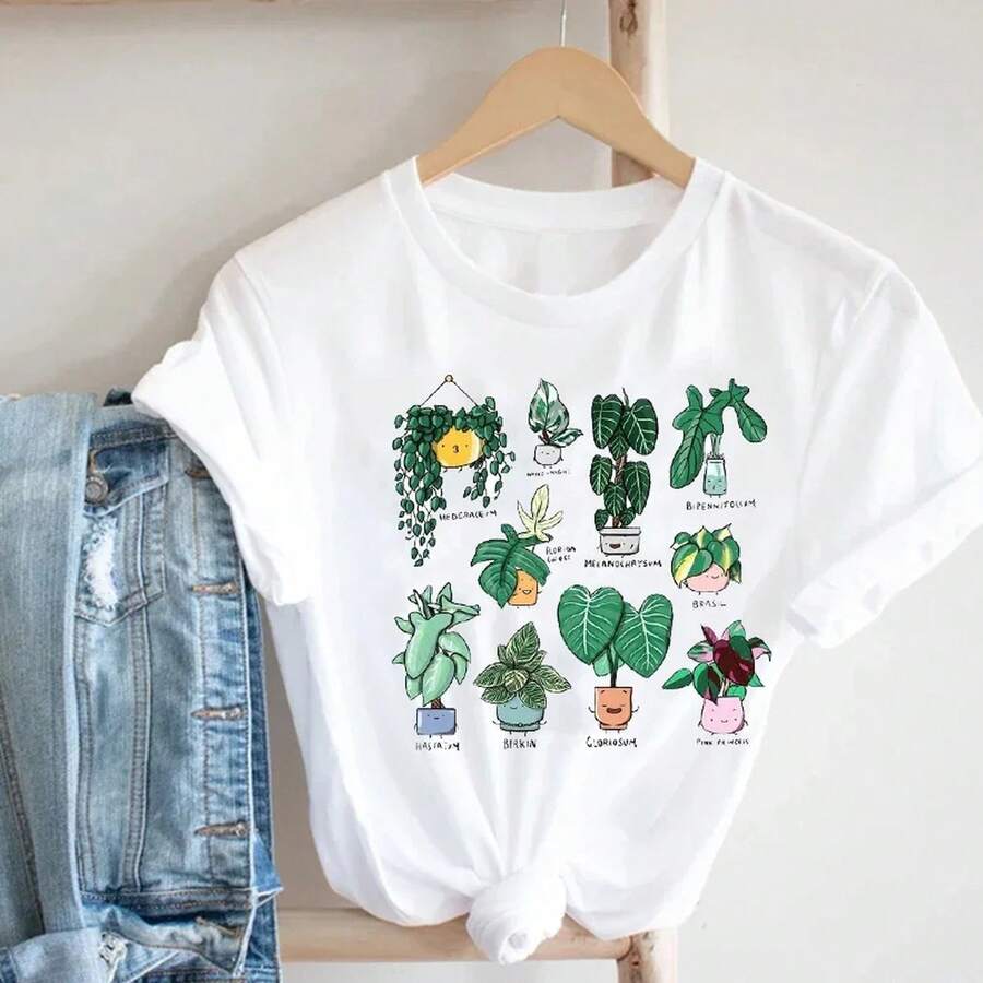 WoM1en Printing Cartoon Plant Primavera Verano 90s Mujer CamiS1etas Girl Fashion Clothes Print T1EE Top Tshirt Female Graphic Tshirt 220G puro algodón manga corta top para hombres y mujeres, tejido grueso, resistente a las arrugas y no se deforma fácilmente. Estilo simple y versátil, ligero y transpirable, perfecto para ir al trabajo, viajar, acampar, ir de compras y el tiempo libre diario. - Blanco - Ver 1