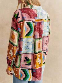 Camisa casual de mujer con estampado, cuello abierto y abotonadura sencilla - Multicolor - Ver 2