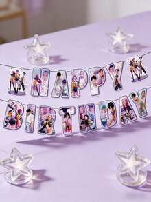 K-Pop 女團生日派對套組，包含一次性桌巾、生日快樂橫幅、動漫生日派對裝飾、青少年女孩粉絲生日套組、K-Pop 主題生日裝飾、演唱會風格派對用品 - 彩色 - 查看 4